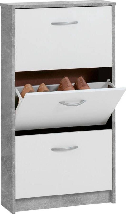 FMD Schoenenkast met 3 kantelende vakken wit en betongrijs