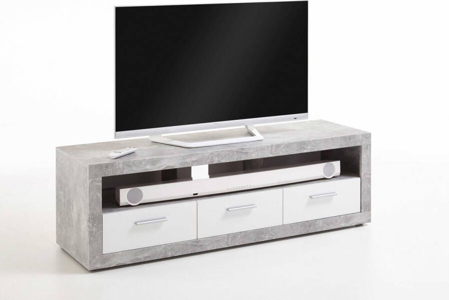 FMD Tv-meubel Turbo 3 laden beton hoogglans wit