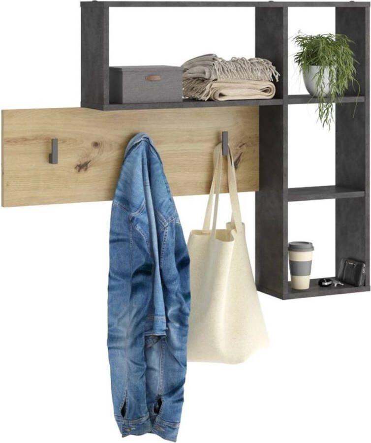VidaXL Wandkapstok met 4 open vakken antraciet en eikenkleurig VDXL_433870