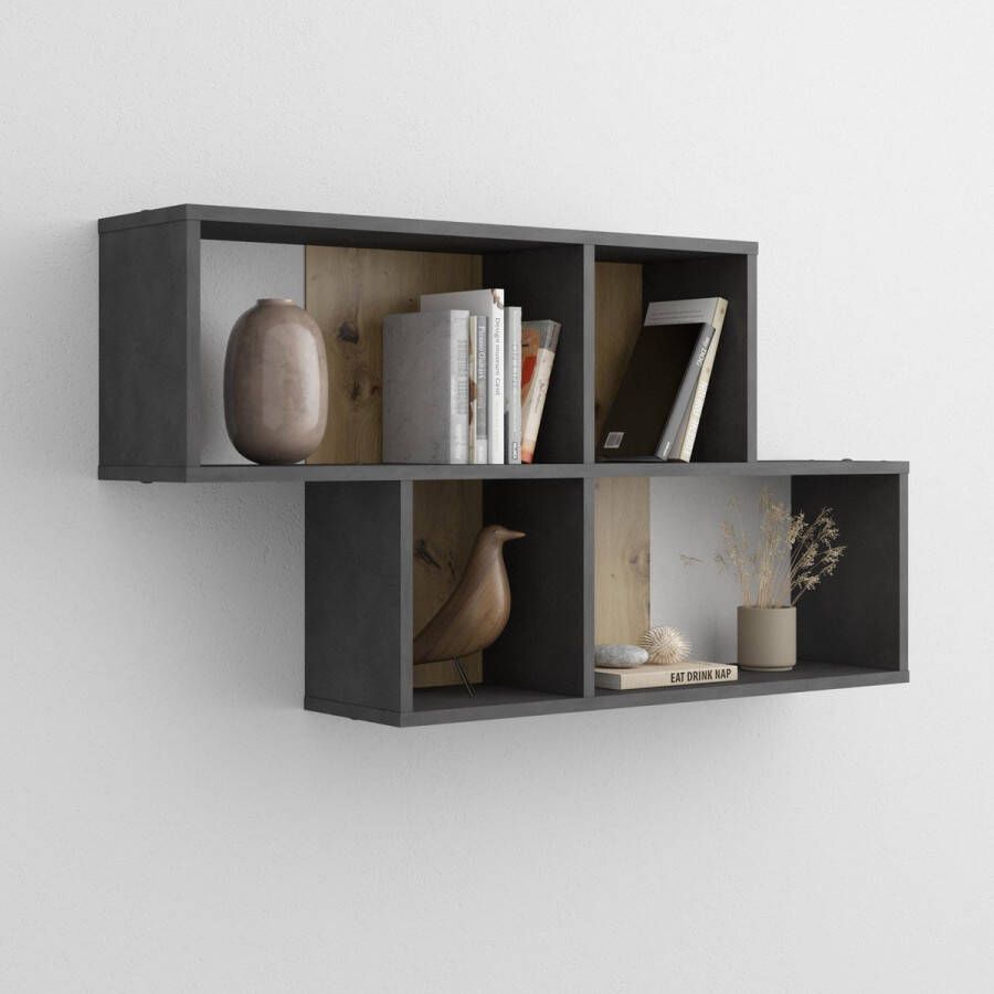 FMD Wandschap met 4 vakken marterakleurig en artisan eikenkleurig