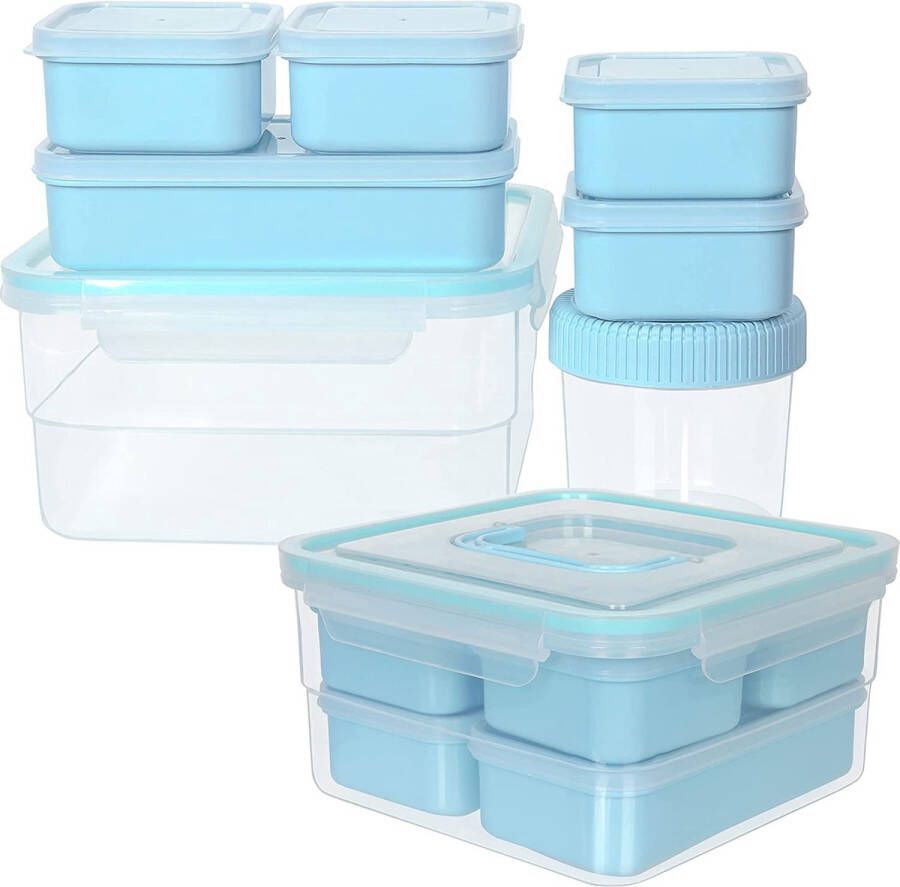 FNG8 Plastic voedselopslagcontainers met deksels (set van 7) Meal Prep Box & Lunch Box Set voor maaltijden en etensresten Koelkast vriezer magnetron en vaatwasmachinebestendig