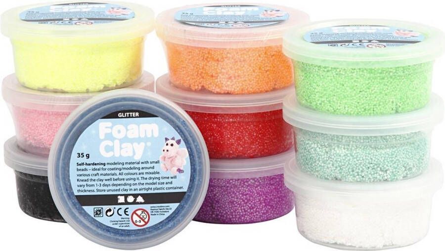 Foam Clay Diverse kleuren met glitter 10x35gr Klei