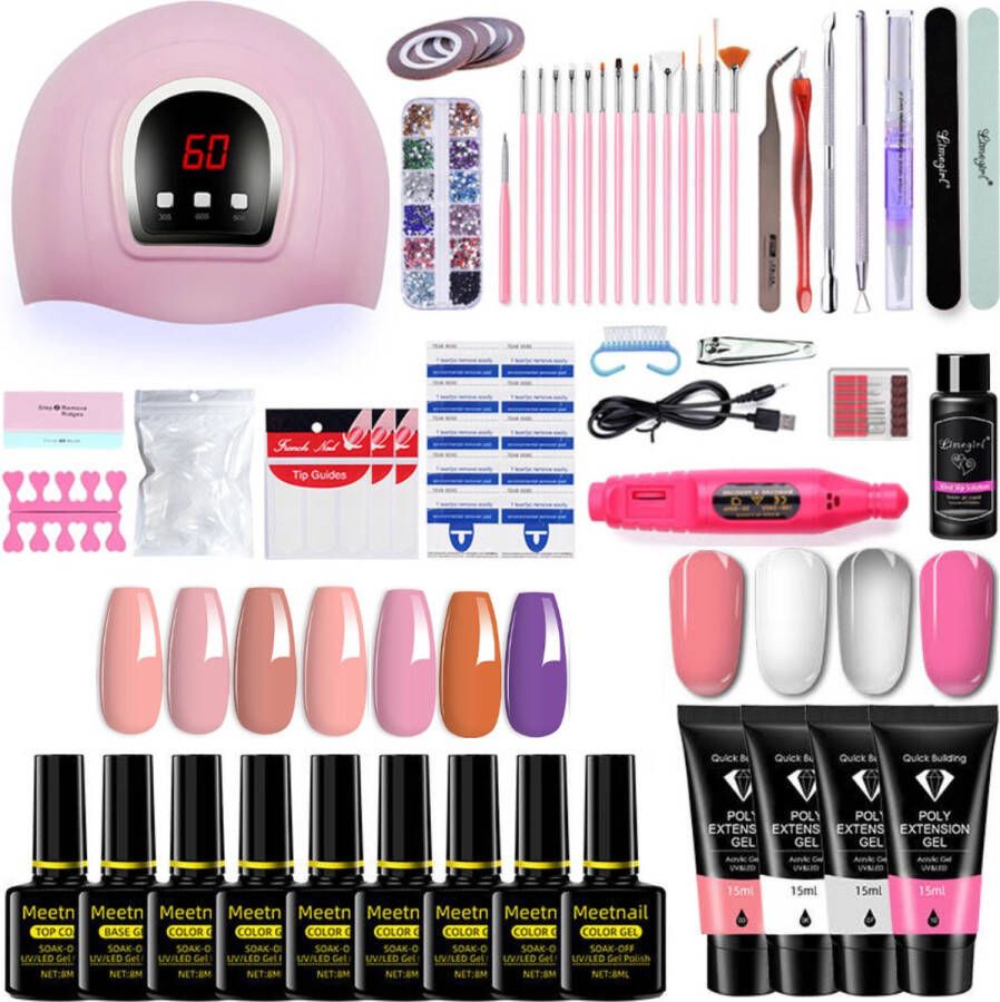 Focalix Gellak Starterspakket 7 Kleuren Gel Gellac Nail Art 54W UV Lamp met Timer 4 Kleuren Polygel Gellak set Incl. Elektrische Nagelvijl