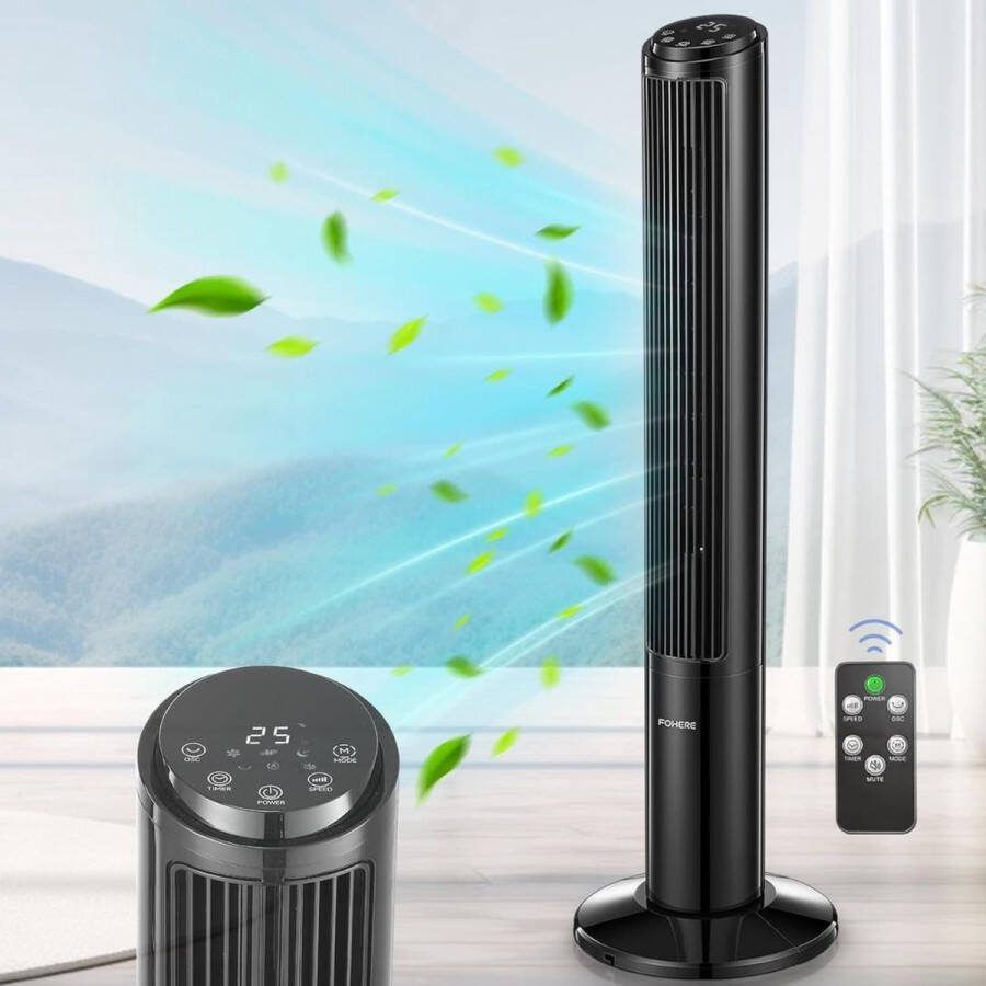 FOHERE Mobiele Airco Zonder Afvoer Mobiele Airco voor Slaapkamer Draagbaar Ventilator met Afstandsbediening en Timer Zwart