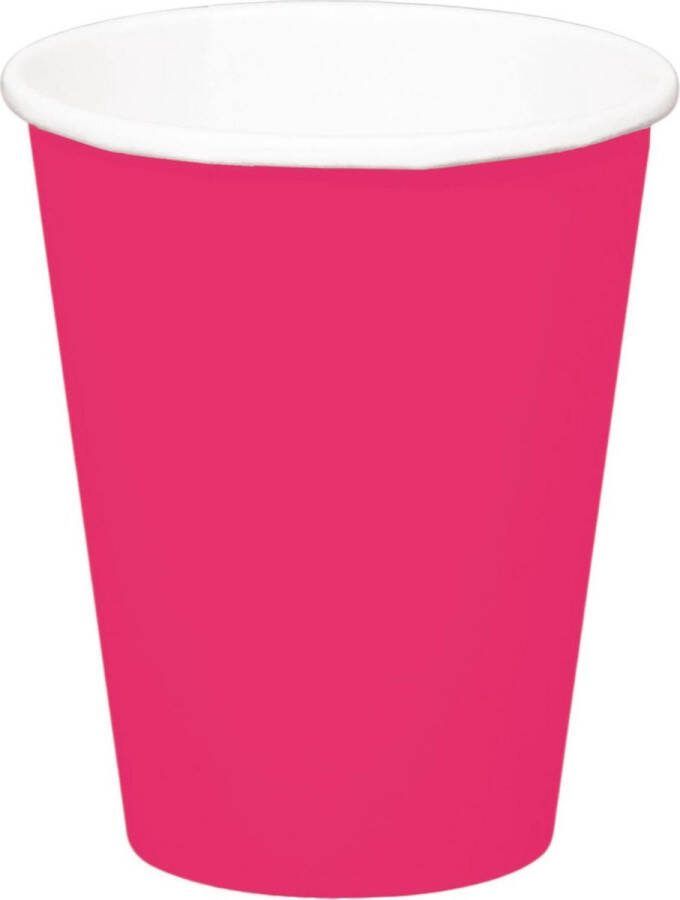 Folat Party Products 16x stuks drinkbekers van papier fuchsia roze 350 ml Uni kleuren thema voor verjaardag of feestje
