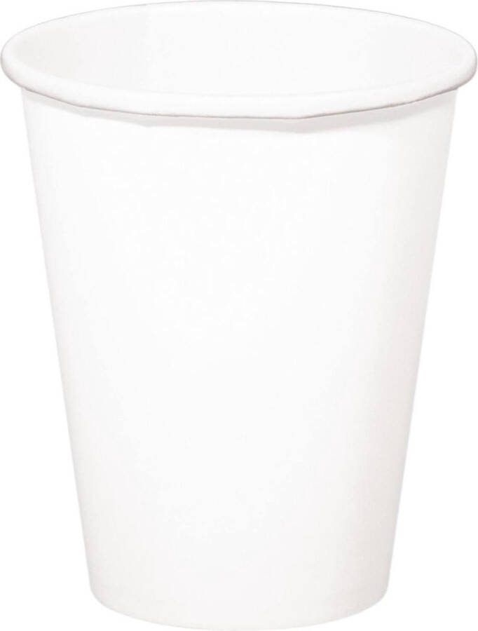 Folat 24x stuks drinkbekers van papier wit 350 ml Uni kleuren thema voor verjaardag of feestje