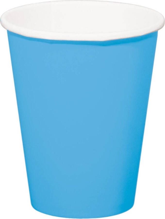 Folat 24x stuks drinkbekers van papier blauw 350 ml Uni kleuren thema voor verjaardag of feestje