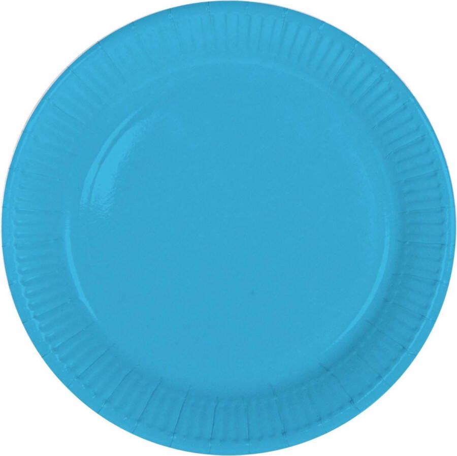 Folat 24x stuks party gebak eet bordjes van papier blauw 23 cm Uni kleuren thema voor verjaardag of feestje