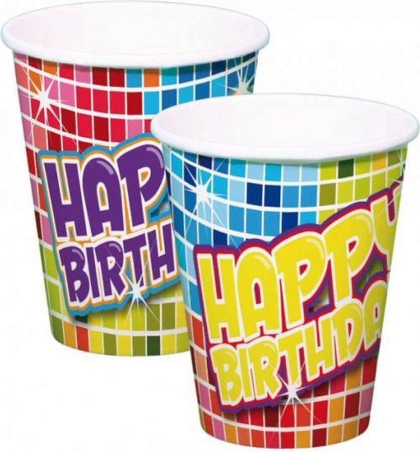 Folat 30x stuks Happy Birthday thema verjaardag bekertjes van papier Feestartikelen
