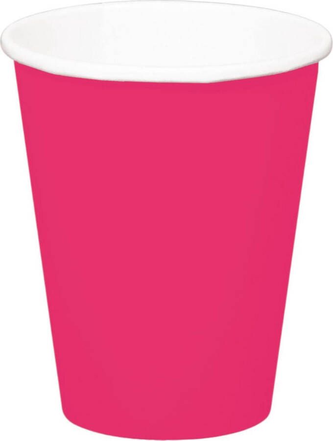 Folat 32x stuks drinkbekers van papier fuchsia roze 350 ml Uni kleuren thema voor verjaardag of feestje