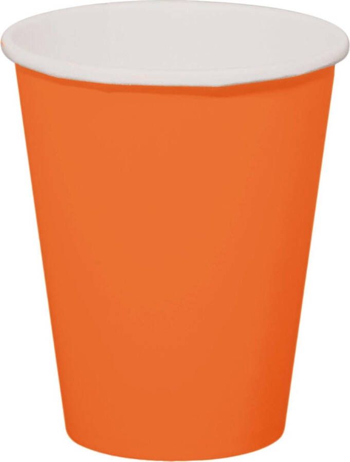 Folat 32x stuks drinkbekers van papier oranje 350 ml Uni kleuren thema voor verjaardag of feestje