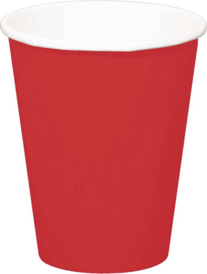 Folat 32x stuks drinkbekers van papier rood 350 ml Uni kleuren thema voor verjaardag of feestje