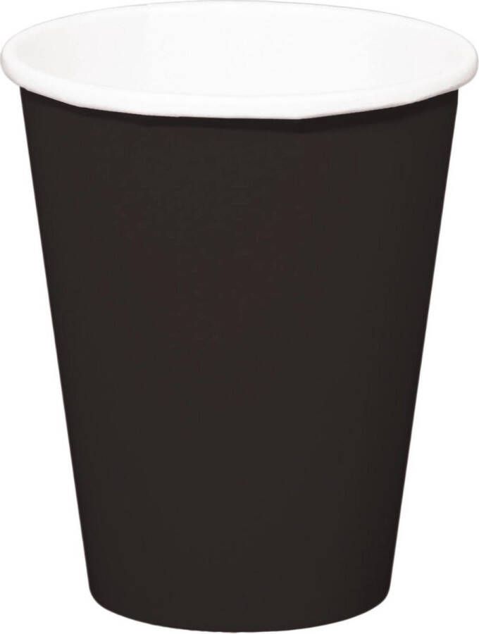 Folat 32x stuks drinkbekers van papier zwart 350 ml Uni kleuren thema voor verjaardag of feestje