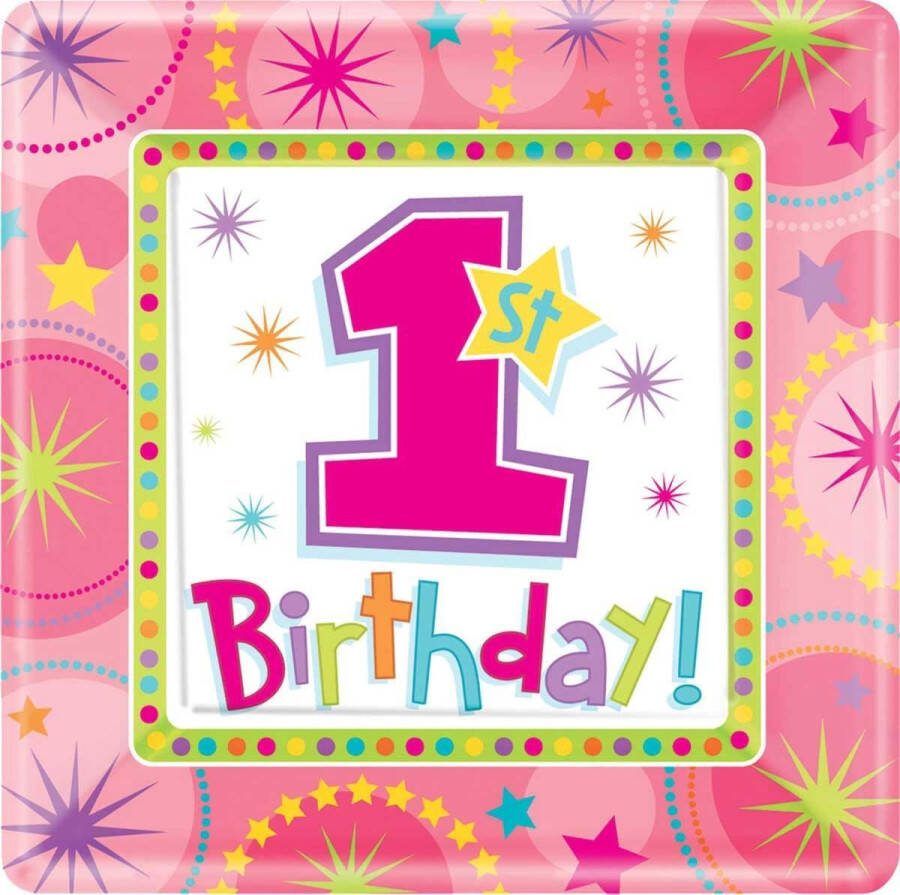 Folat Borden 1-derful birthday- eerste verjaardag meisje 8 stuks