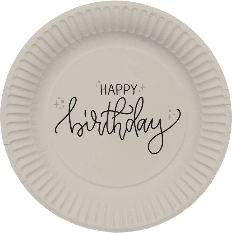 Folat Crème noir borden happy birthday 8 stuks 23 cm