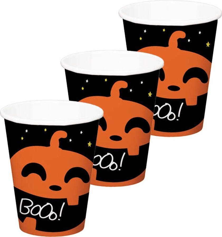 Folat Halloween thema feest beker 18x pompoen BoOo! print papier 250 ml