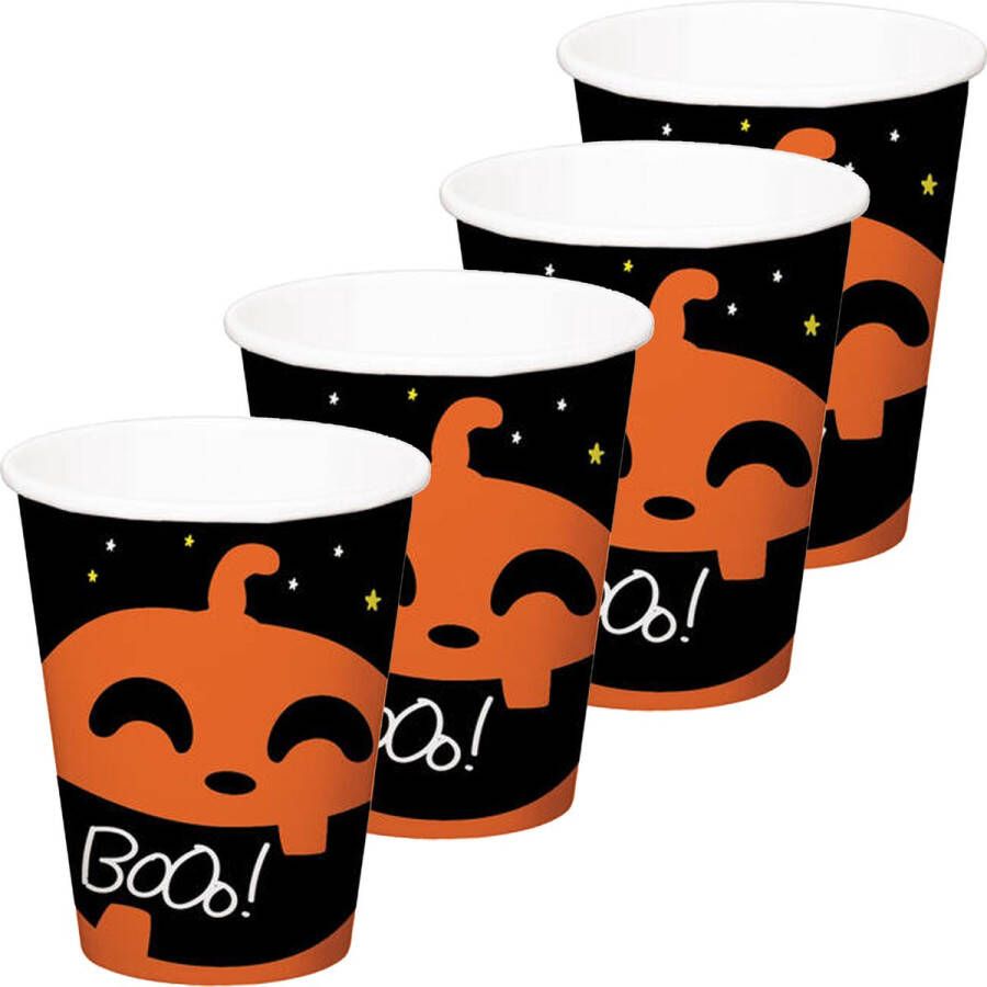 Folat Halloween thema feest beker 24x pompoen BoOo! print papier 250 ml