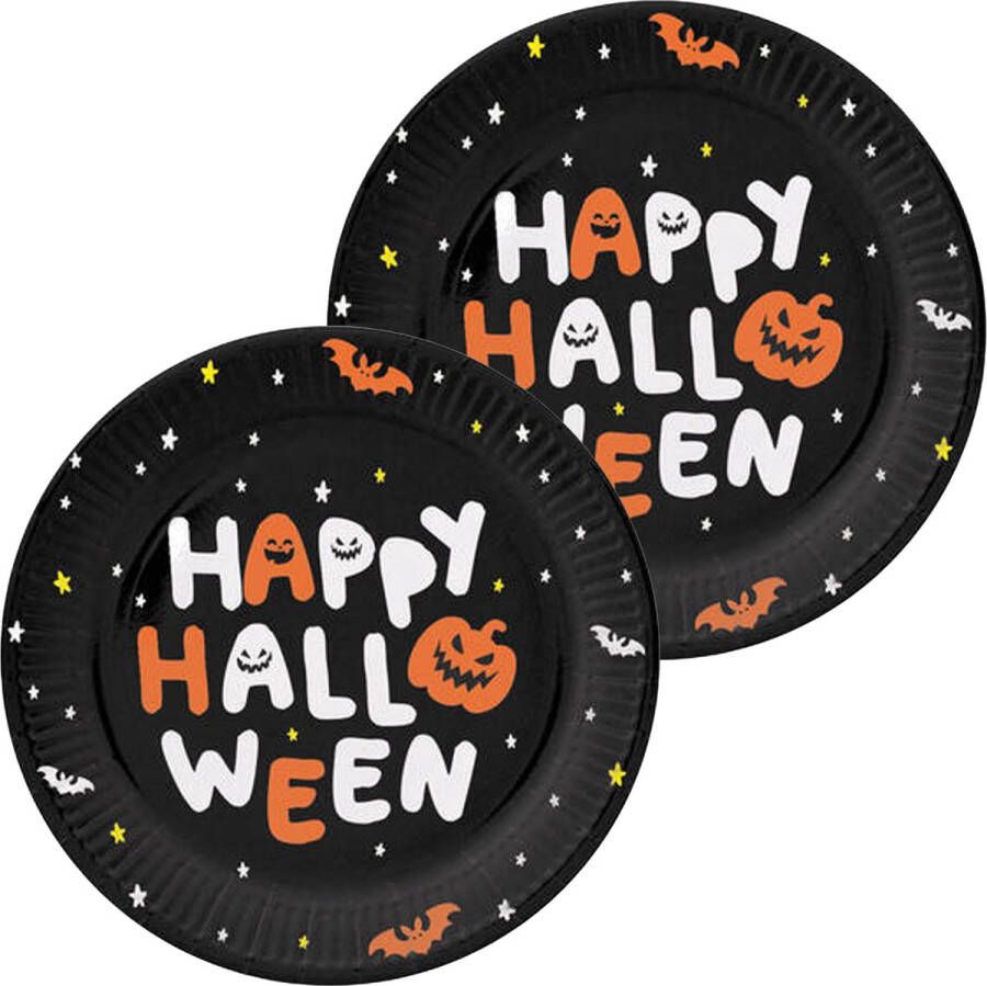 Folat Halloween thema feest bord 12x pompoen print papier D23 cm Feestbordjes