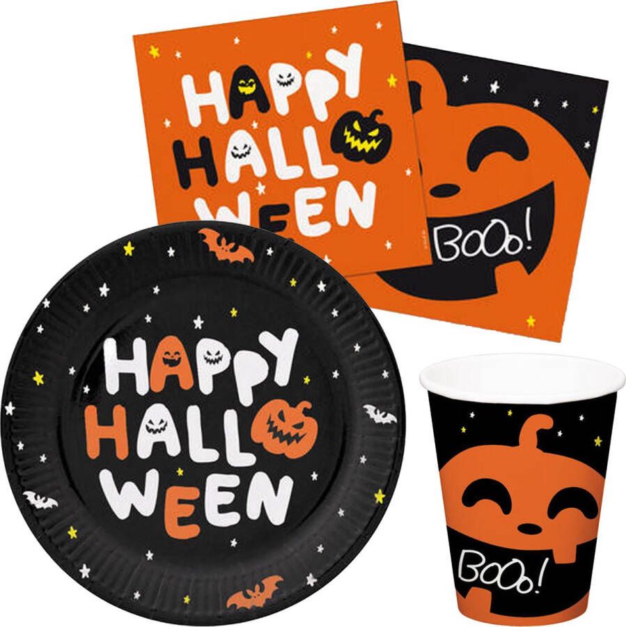 Folat Halloween thema feest set bord beker servetten 44x pompoen BoOo! print papier