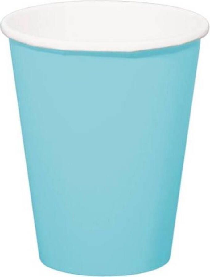 Folat 24x stuks drinkbekers van papier lichtblauw 350 ml Uni kleuren thema voor verjaardag of feestje