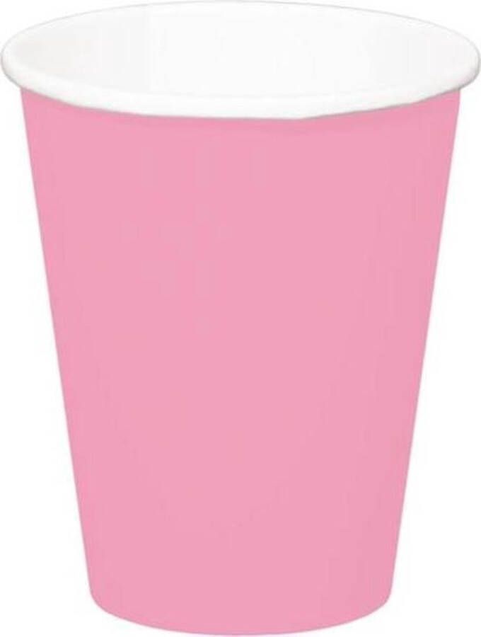 Folat 24x stuks drinkbekers van papier roze 350 ml Uni kleuren thema voor verjaardag of feestje