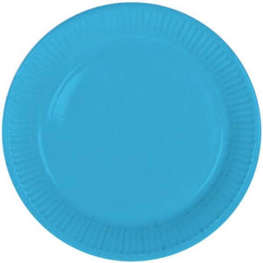 Folat 16x stuks party gebak eet bordjes van papier blauw 23 cm Uni kleuren thema voor verjaardag of feestje