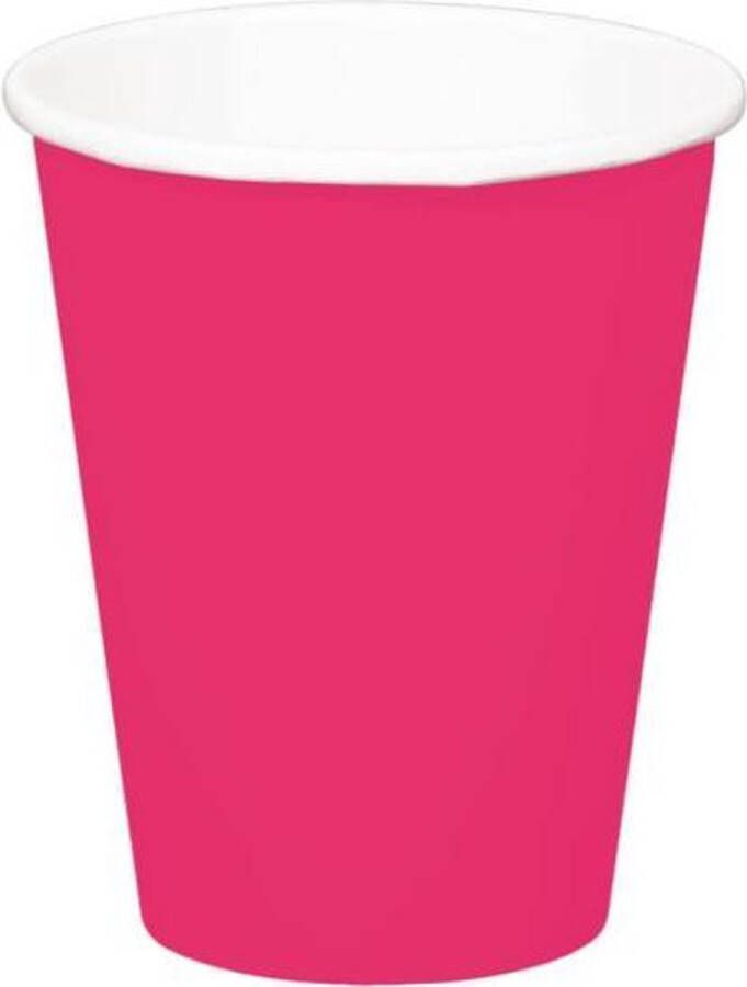 Folat Party Products 16x stuks drinkbekers van papier fuchsia roze 350 ml Uni kleuren thema voor verjaardag of feestje