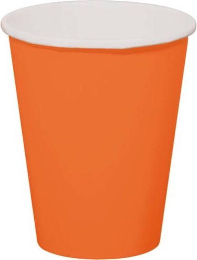 Folat 24x stuks drinkbekers van papier oranje 350 ml Uni kleuren thema voor verjaardag of feestje