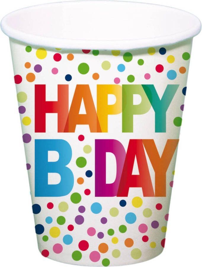 Folat Party Products Bekers Happy Bday Stippen 250ml 8