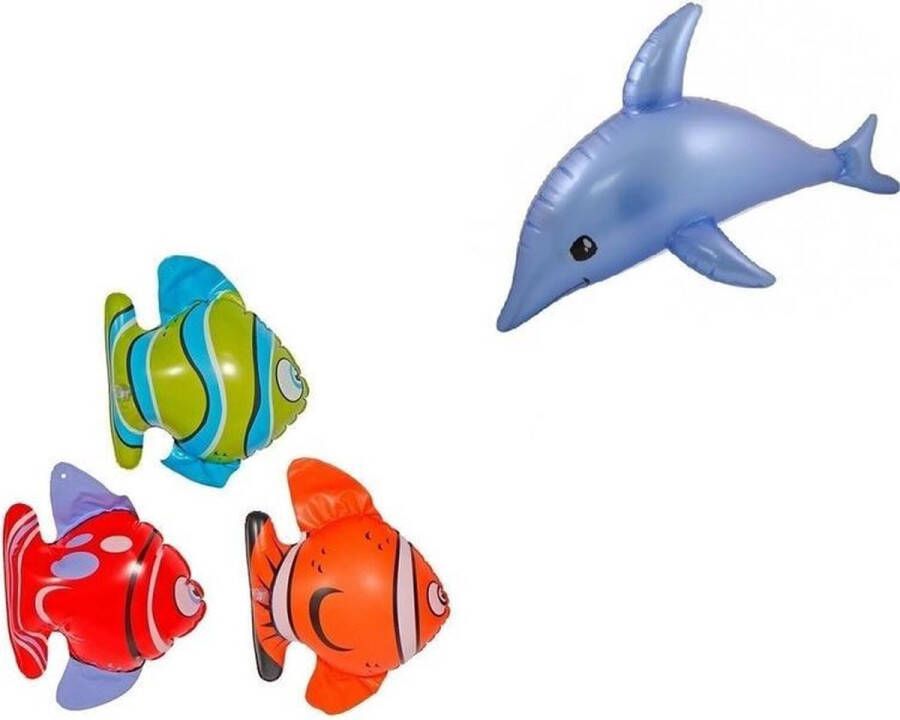 Folat Set van 3x Opblaasbare vissen en 1 dolfijn