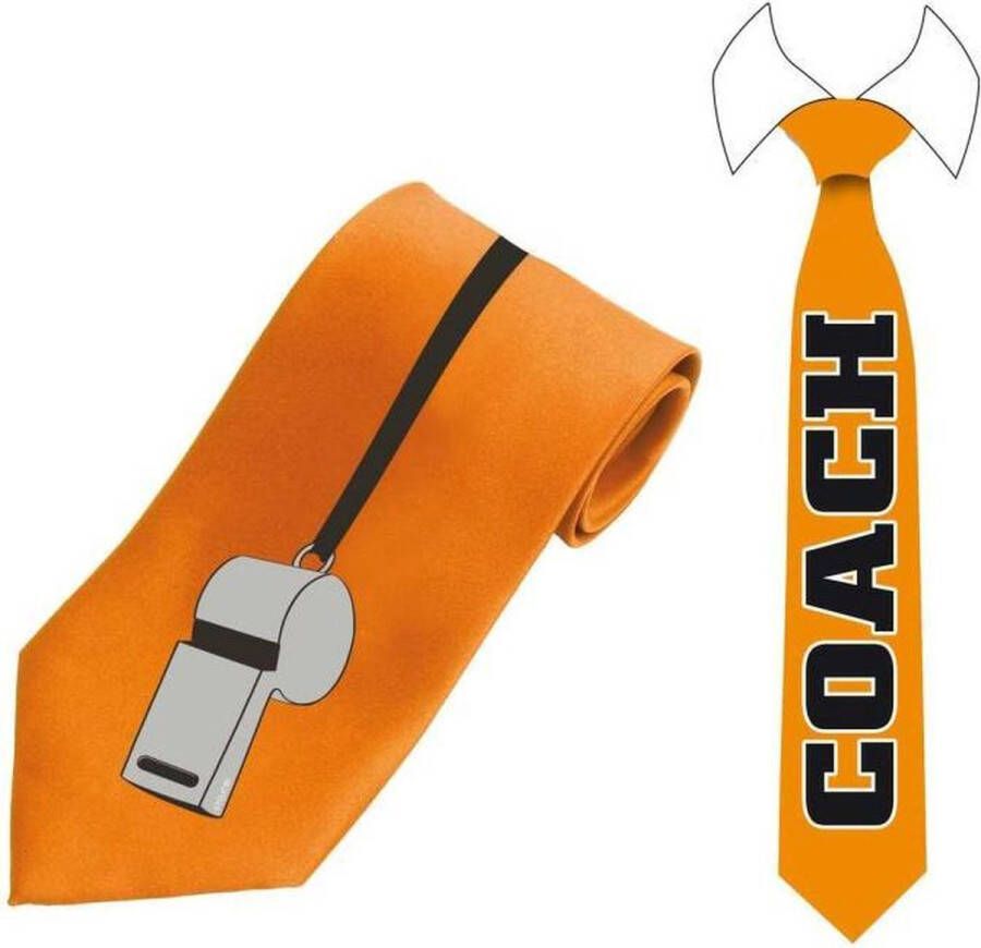Folat Stropdas met dubbelzijdige print Fluit en Coach voetbal oranje EK WK