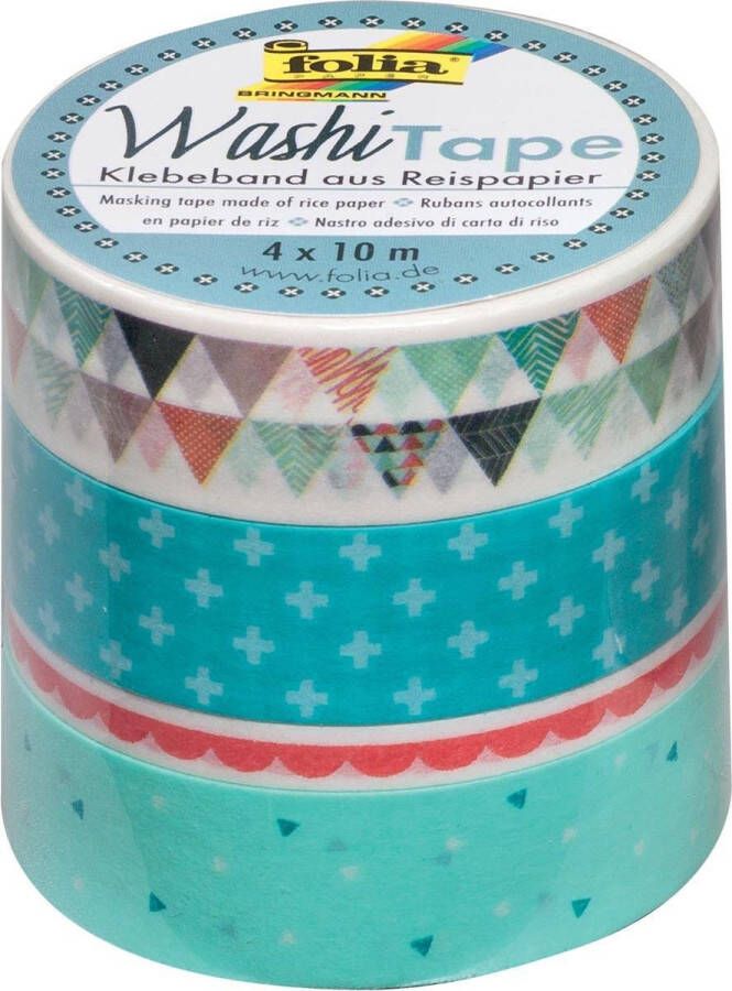 Folia 7x washi tape pastel pak met 4 stuks in geassorteerde kleuren