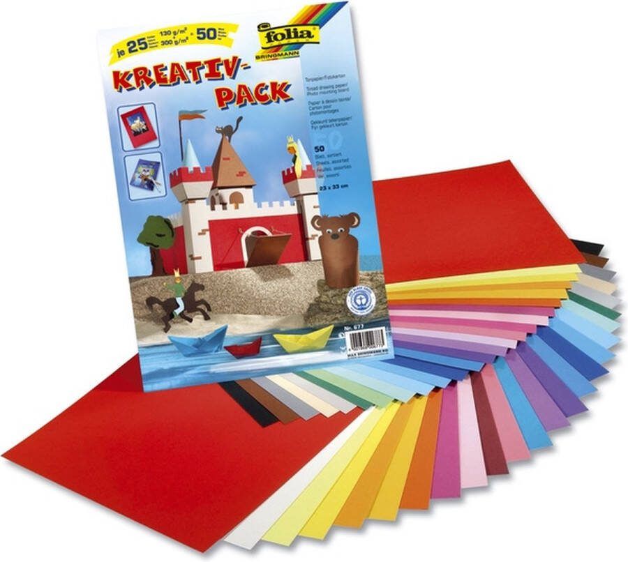 Folia Knutselpapier krea- pakket 50 vel 25x 130grs 25x 3