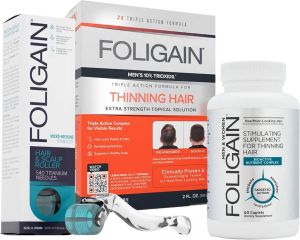 Foligain Anti-Haaruitval Lotion Haargroei Supplement Dermaroller Set Man