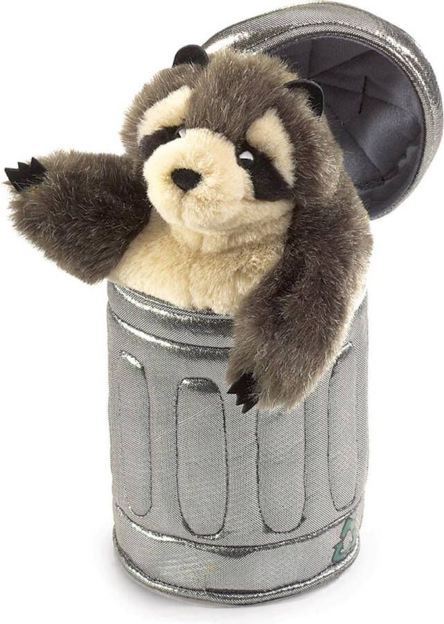 Folkmanis Handpop Wasbeertje in vuilnisbak Raccoon in Garbage Can Dier 1 stuk(s)