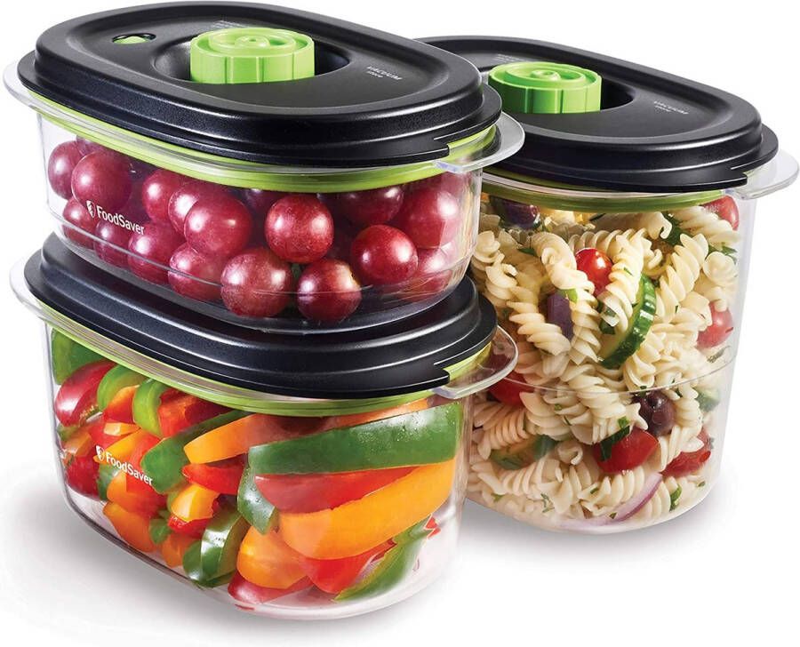 Foodsaver Fresh Vershouddoos Met Zwart Deksel Set 700 Ml En 1 2 L En 1 8 L Itm