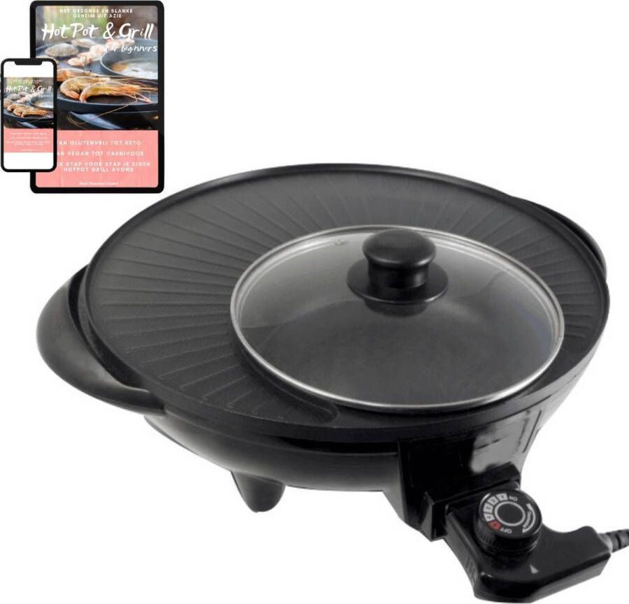 Footricion 9 in 1 Hotpot Grill combi incl. digitaal kookboek l Bakplaat l Hot Pot l Grillplaat l Korean BBQ l 101 cm omtrek l TomYang BBQ l Shabu l Gourmetten l Bouillon fondue