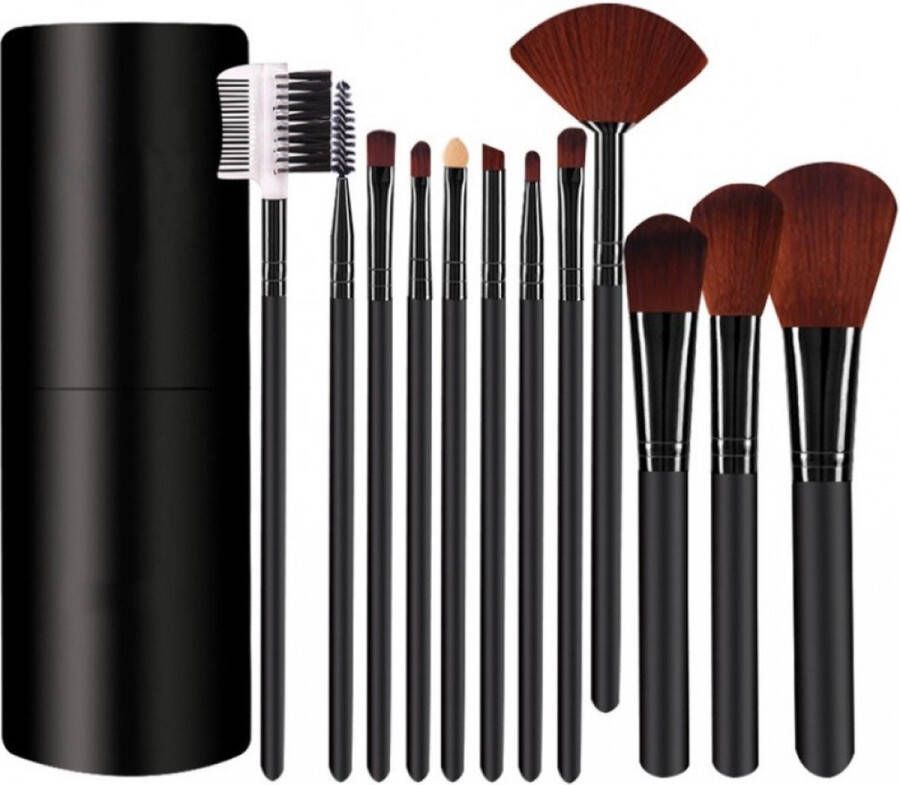 Fop en Bij 12- delige Professionele make up kwasten set met organizer Zwart