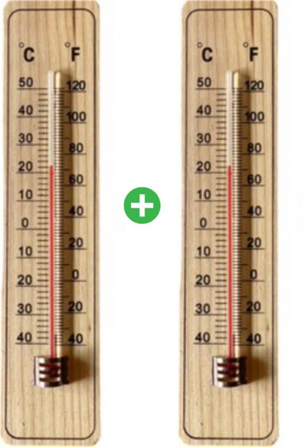 Fop en Bij 2x Buitenthermometer – Thermometer voor buiten – Tuin – Hout – 2 stuks
