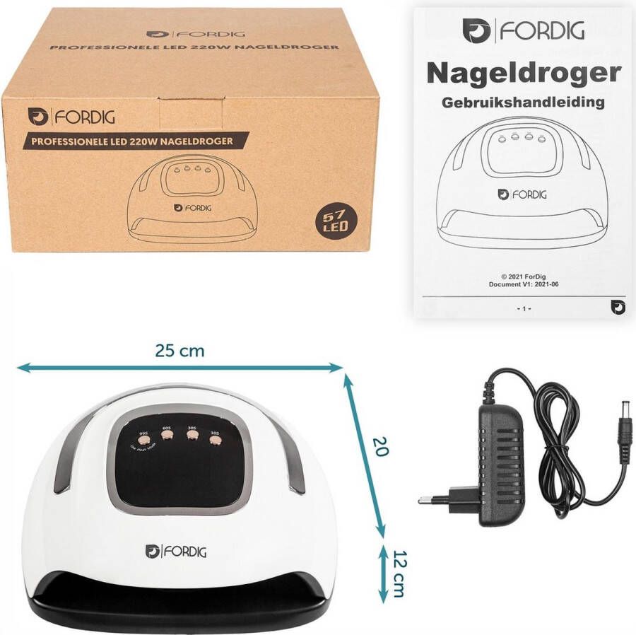 ForDig 220W Professionele Nageldroger voor Gel Nagels Nagellak Droger met UV LED Lamp en Timer voor Gelnagels Nageldrogerlamp met 57 LED Lampjes voor Nagel Gellak Geschikt voor Manicure en Pedicure Nagellakdroger Hard Gelpolish Builder