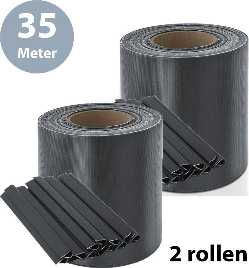 ForDig Vlechtband Antraciet (2 Rollen) 35x0 19 Meter Privacyband Tuinscherm Privacystrips Voor Tuinafsluiting PVC