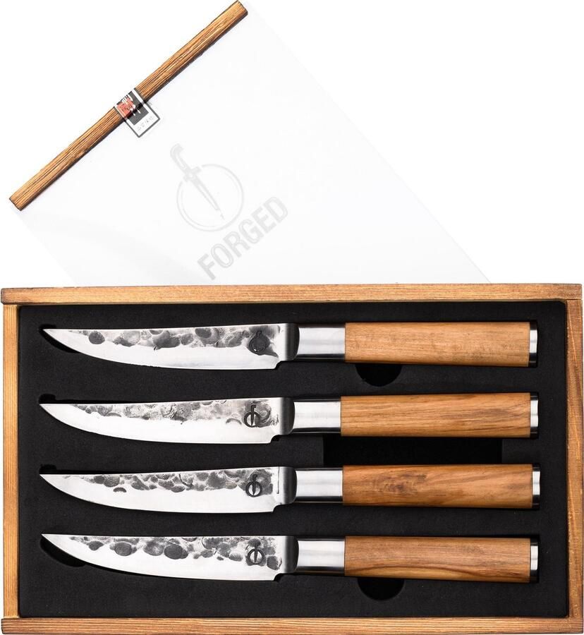 Forged Olive Steakmessenset 4-delig Olijfhout In Houten Giftbox