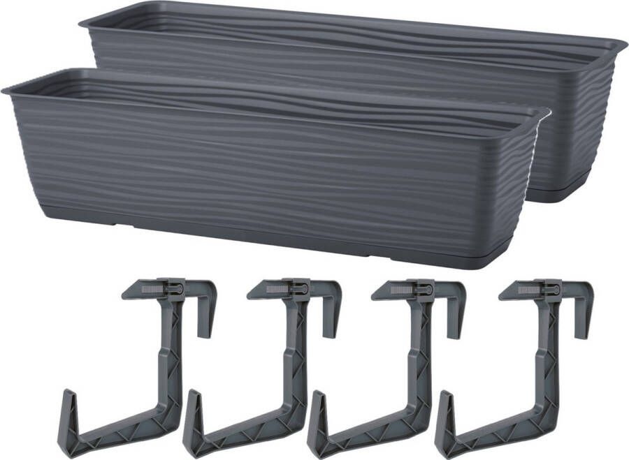 Form Plastic Balkon plantenbak Balustrade 2x incl ophangbeugels kunststof antraciet L60 x B17 x H14