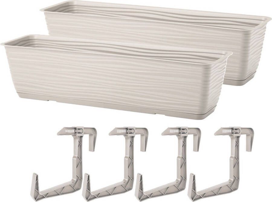 Form Plastic Balkon plantenbak Balustrade 2x incl ophangbeugels kunststof lichtgrijs L80 x B17 x H14