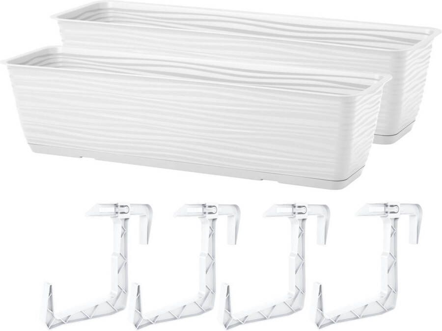 Form Plastic Balkon plantenbak Balustrade 2x incl ophangbeugels kunststof wit L40 x B17 x H14