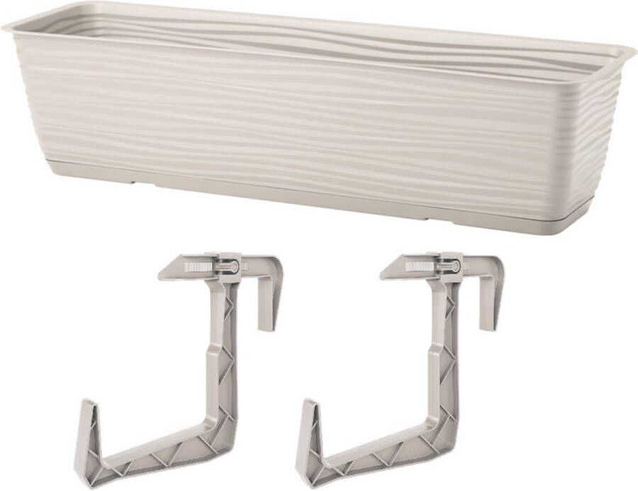 Form Plastic Balkon plantenbak Balustrade incl ophangbeugels kunststof lichtgrijs L60 x B17 x H14