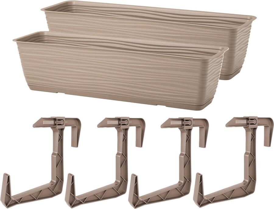 Form Plastic Balkon plantenbak Balustrade 2x incl ophangbeugels kunststof beige L80 x B17 x H14