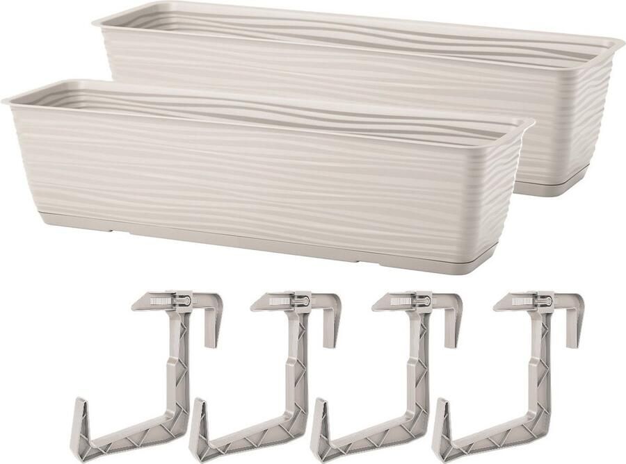 Form Plastic Balkon plantenbak Balustrade 2x incl ophangbeugels kunststof lichtgrijs L50 x B17 x H14