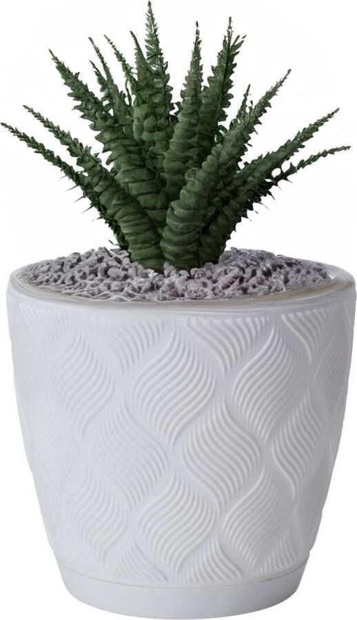 Form Plastic Plantenpot bloempot New Age kunststof ivoor wit D13 x H12 cm met opvang schotel rond