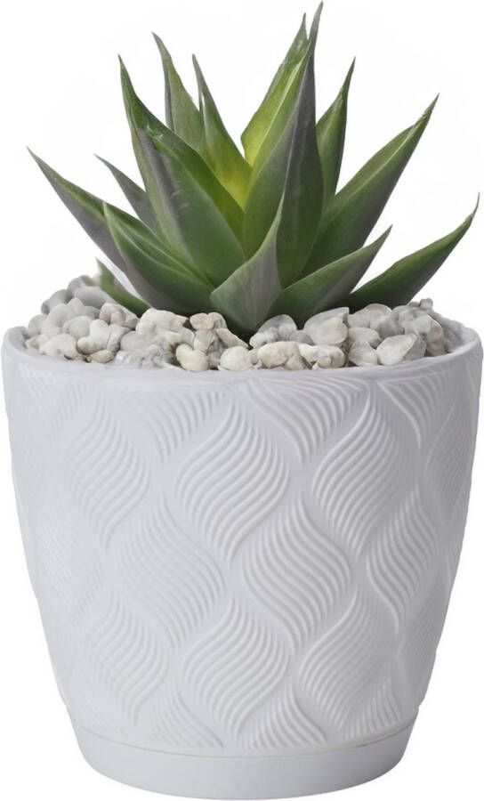 Form Plastic Plantenpot bloempot New Age kunststof ivoor wit D15 x H14 cm met opvang schotel rond